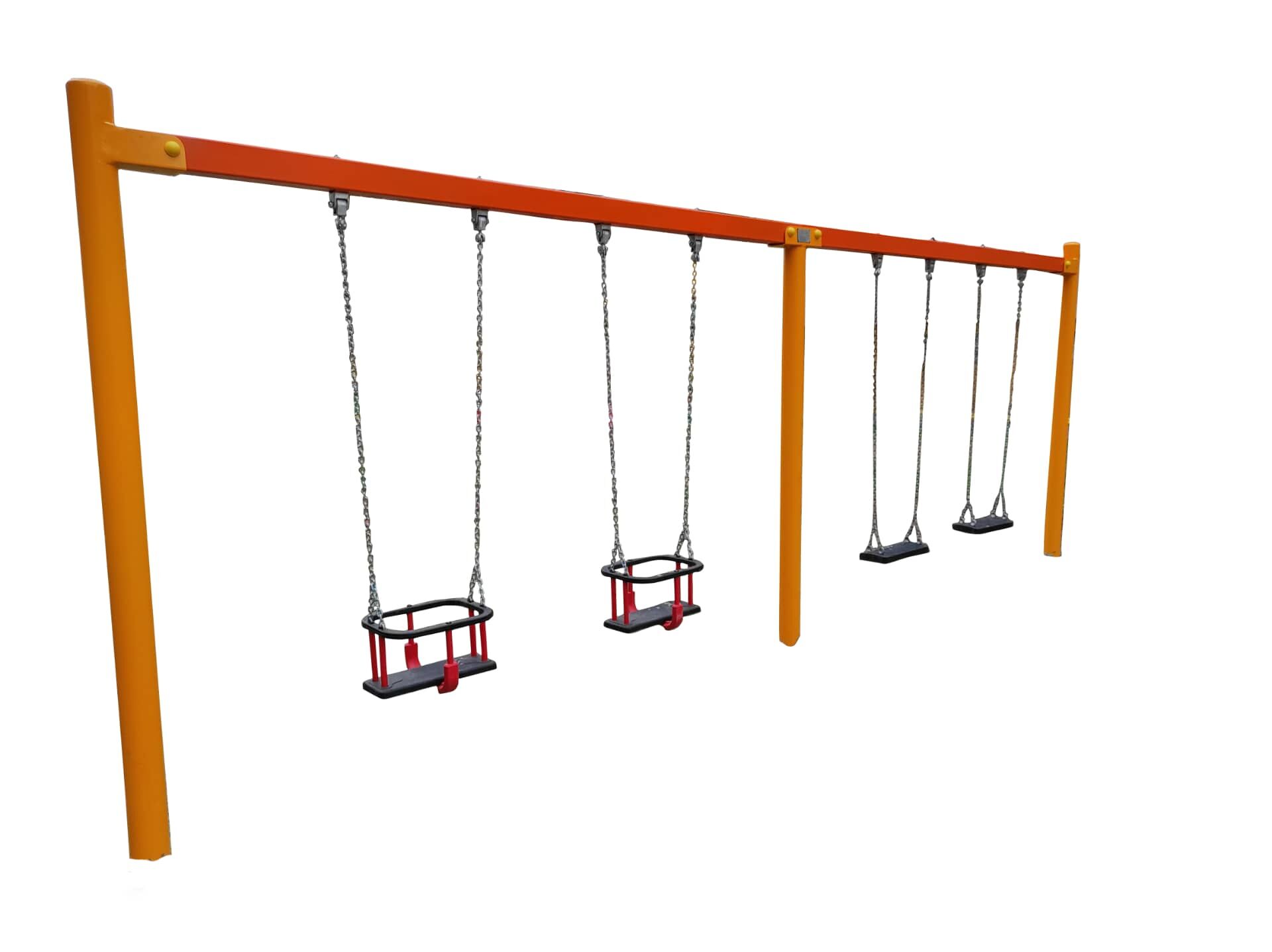 Négyszemélyes fém hintaállvány 2 db laphintával és 2 db bébihintával